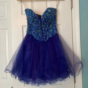 Strapless blue rhinestone dress